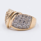 Anello vintage in oro 14K bicolore con pavé di diamanti, anni ‘80