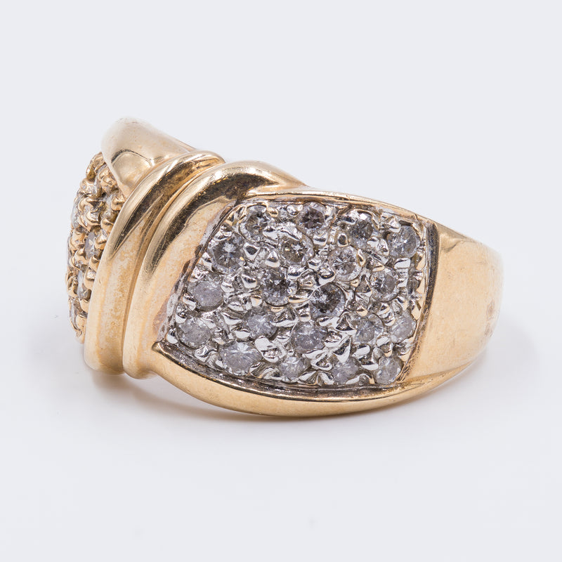 Anello vintage in oro 14K bicolore con pavé di diamanti, anni ‘80