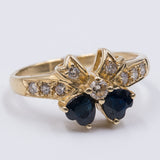 Anello vintage in oro 14k con diamanti e topazi blu, anni 70