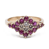 Bague vintage en or 14 carats avec diamants et rubis, 1970