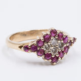 Bague vintage en or 14 carats avec diamants et rubis, 1970