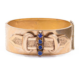 RIGID BORBONICO BRACELET IN 18K GOLD WITH BLUE GLASS PASTES, SECOND HALF OF THE 800s