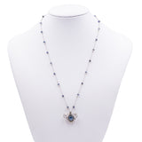 VINTAGE NECKLACE IN 18k WHITE GOLD WITH CABOCHON SAPPHIRE, BRILLIANT-CUT DIAMONDS AND OPALS IN THE CHAIN. 40S