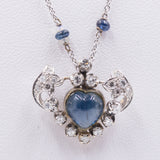 VINTAGE NECKLACE IN 18k WHITE GOLD WITH CABOCHON SAPPHIRE, BRILLIANT-CUT DIAMONDS AND OPALS IN THE CHAIN. 40S