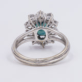 Vintage Gänseblümchen-Ring aus 18 Karat Weißgold mit Saphir (ca. 1.10 Karat) und Diamanten im Brillantschliff (ca. 1 Karat), 60er