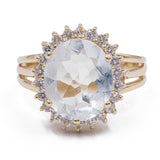 Vintage 14k Gold Aquamarine (3ct) & Diamonds (0.44ctw) Daisy Ring, 60s