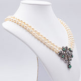 Vintage Perlenkette mit goldener und silberner Susta mit Rosetten und Smaragden, 50er Jahre