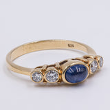 Vintage 14kt yellow gold cabochon sapphire and diamond (0.24ctw) ring, 70s