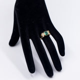Vintage 18k yellow gold ring with emerald (0.90ct) and two diamonds (0.24ctw), 70s
