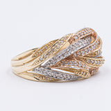 Vintage ring in tricolor 14K gold and diamonds (0.60ctw approx.), 70s
