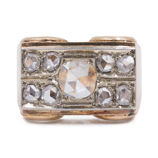 Anello vintage in oro 18k con diamanti taglio rosa , anni '40