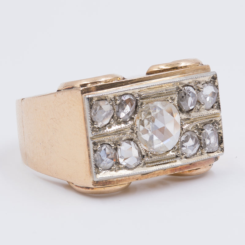 Anello vintage in oro 18k con diamanti taglio rosa , anni '40