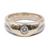 Zweifarbiger Vintage-Ring aus 14 Karat Gold mit 0.23 ct Diamant in der Mitte, 80er