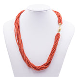 Vintage 18k yellow gold torchon necklace with coral, 80s