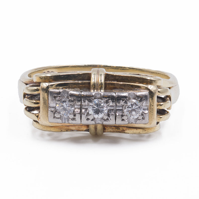 Vintage 14k yellow gold ring with diamonds (0.15 ct), 1940s