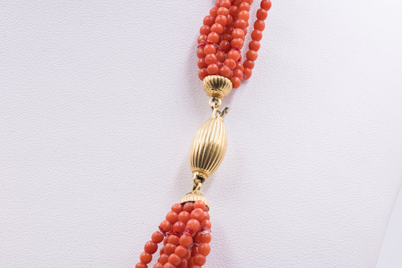 Vintage 18k yellow gold torchon necklace with coral, 1980s