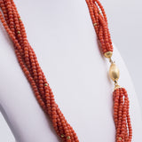 Vintage 18k yellow gold torchon necklace with coral, 80s