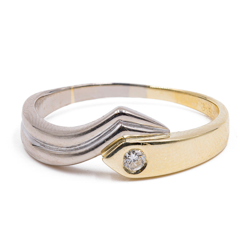 Vintage two-tone 14k gold ring with diamond (0.10ct), 1980s