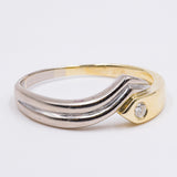 Винтажное двухцветное кольцо с бриллиантом из 14-каратного золота (0.10 карата), 80-е гг.