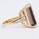 Anello vintage da cocktail in oro 14K con quarzo fumè (17ct ca.), anni '70