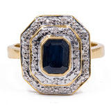 Vintage ring in 18k yellow gold with sapphire and diamonds, 70s