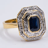 Vintage-Ring aus 18 Karat Gelbgold mit Saphir und Diamanten, 70er Jahre