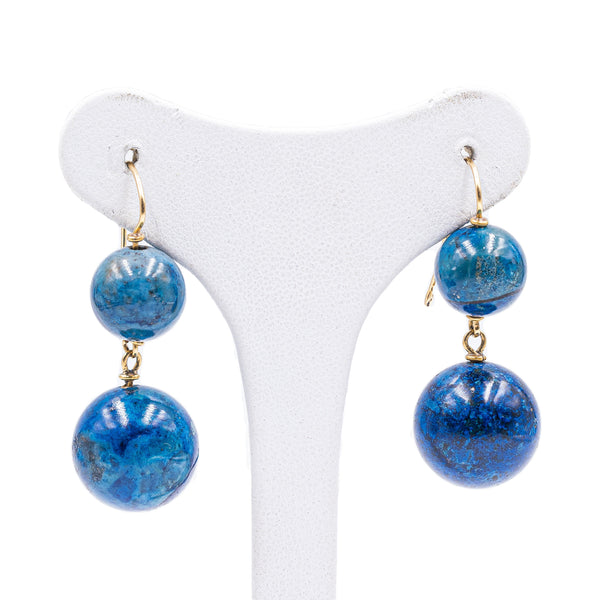 Boucles d'oreilles vintage en or jaune 18 carats et sphères lapis, 1970