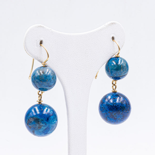 Boucles d'oreilles vintage en or jaune 18 carats et sphères lapis, 1970