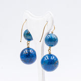 Orecchini vintage in oro giallo 18k e sfere di lapis , anni 70
