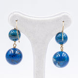 Orecchini vintage in oro giallo 18k e sfere di lapis , anni 70