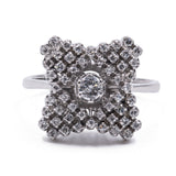 Vintage 18k white gold ring with brilliant cut diamond (0.20 ct) and 52 huit-huit cut