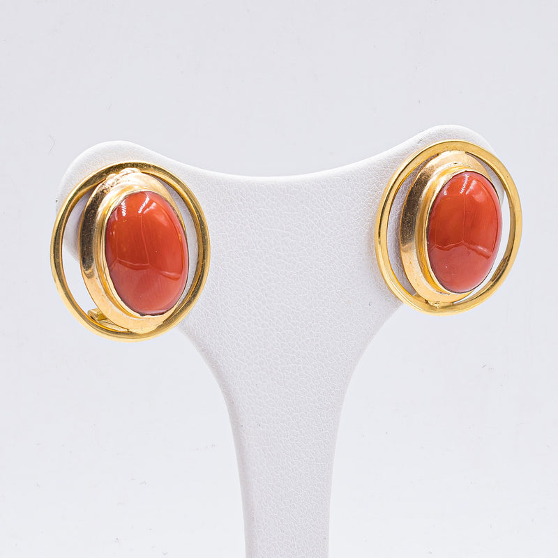 Boucles d'oreilles en or jaune 18 carats et corail, années 50/60