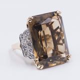 Vintage 14k gold cocktail ring with smoky quartz and 1ct diamonds, 50s
