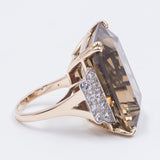 Vintage 14k gold cocktail ring with smoky quartz and 1ct diamonds, 50s