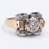 Art Deco ring in 18K gold and silver with diamonds (central approx.0.30ct), 30s / 40s