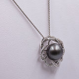 18k white gold necklace with gray pearl and diamonds, 1980s