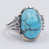 Vintage 14k white gold ring with turquoise with diamonds (0.32ct), 1970s / 1980s