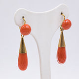 Red coral earrings in 18k yellow gold, 50s