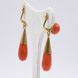 Boucles d'oreilles corail rouge en or jaune 18 carats, années 50