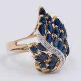 Vintage 14k yellow gold ring with sapphires and diamonds, 70s