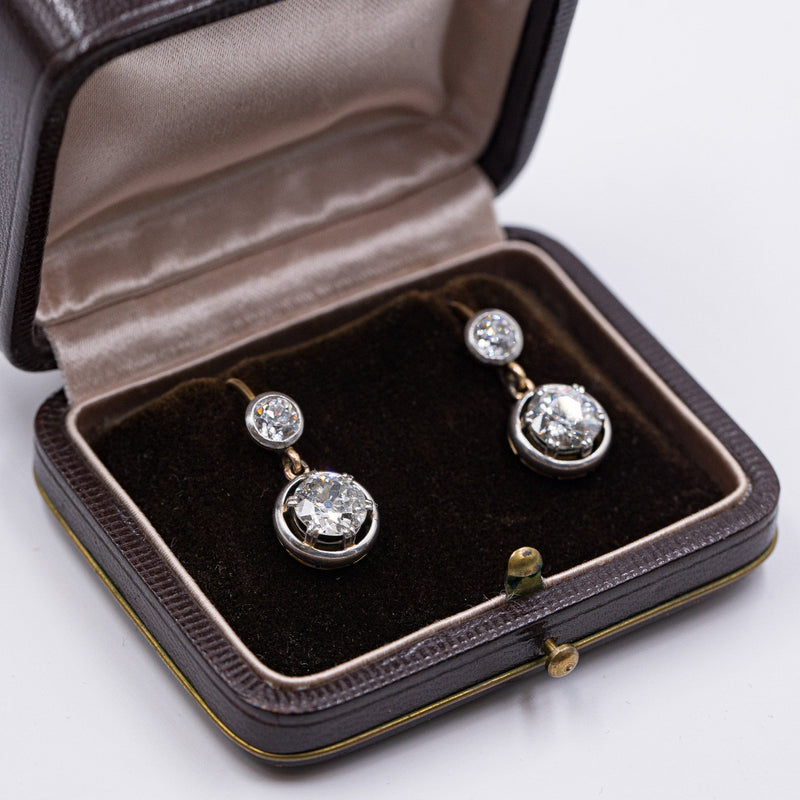 Orecchini antichi in oro e argento con diamanti di taglio antico (4.50ctw), anni '10