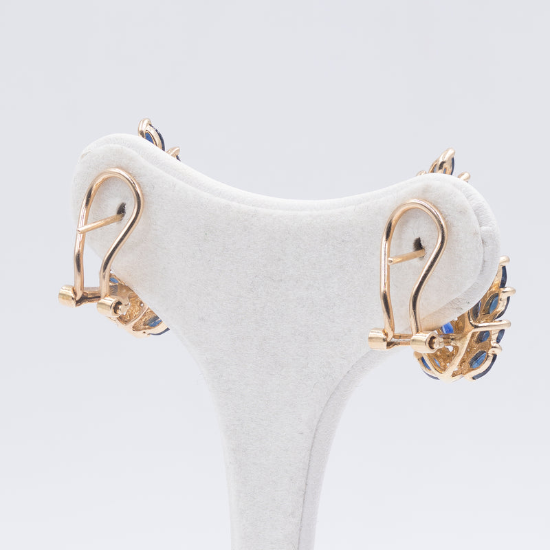 Boucles d'oreilles vintage en or jaune 14 carats avec saphirs et diamants, 1970
