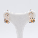 Vintage 14k yellow gold earrings with sapphires and diamonds, 1970s