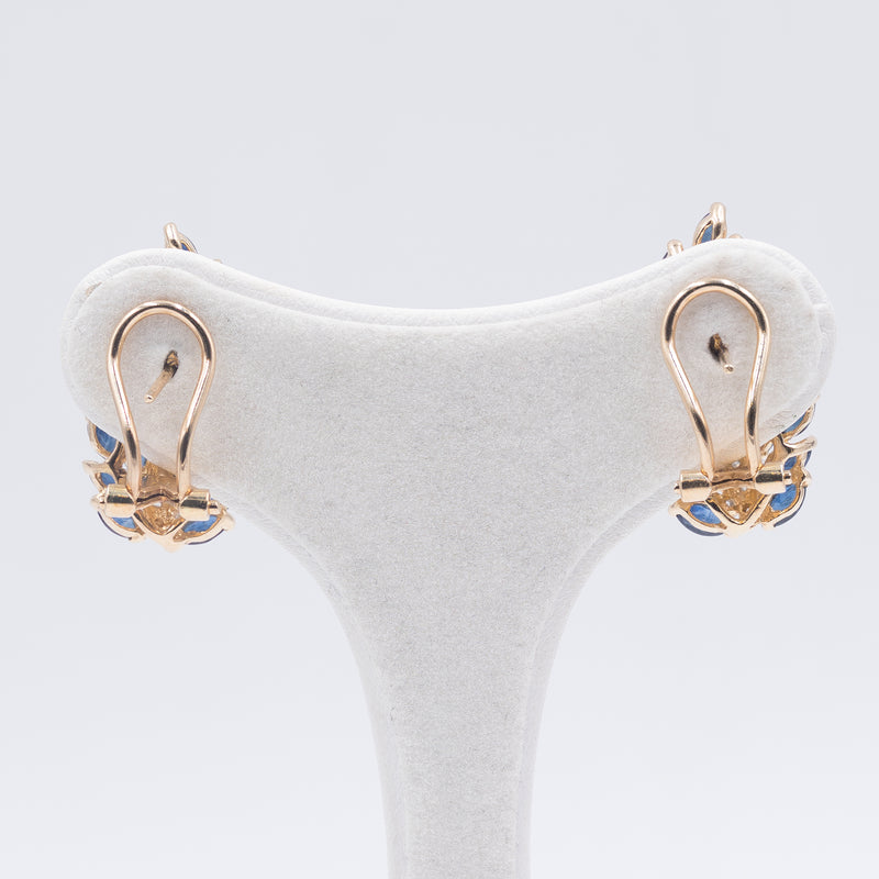 Vintage 14k yellow gold earrings with sapphires and diamonds, 1970s