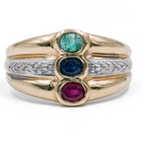 Vintage-Ring aus 18 Karat Gelbgold mit Smaragd, Saphir, Rubin und Diamanten. 60er