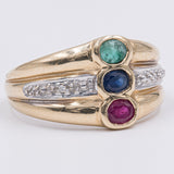 Vintage-Ring aus 18 Karat Gelbgold mit Smaragd, Saphir, Rubin und Diamanten. 60er