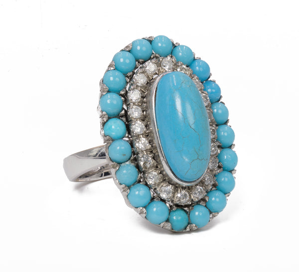 18k white gold ring with turquoise and diamonds, 1960s