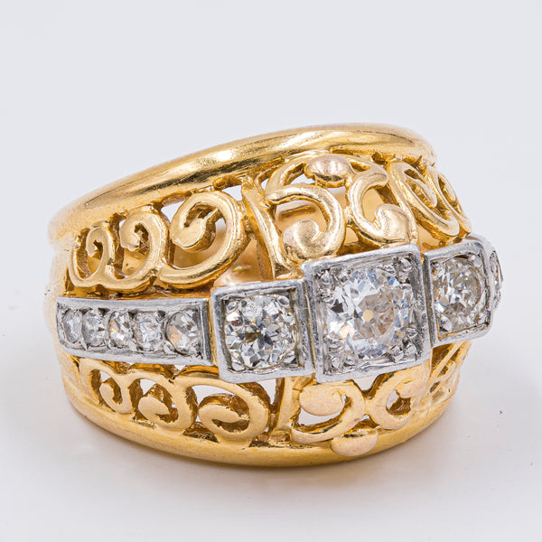 Anello vintage in oro 18K con diamanti di taglio vecchio (0.75ctw ca.), anni '40