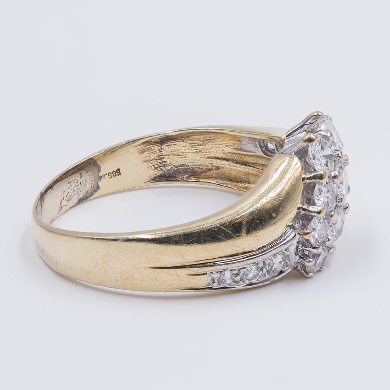 Anello vintage in oro 14K con diamanti di taglio brillante (1ctw ca.), anni '70