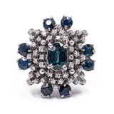 Vintage 18k white gold ring with sapphires and diamonds (0.48ctw), 60s